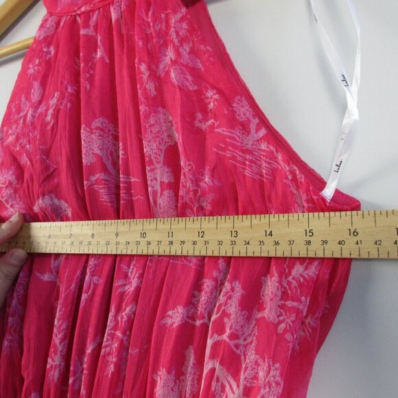 Lulus Halter Tiered Midi Dress S Hot Pink Floral Float to You Boho Cocktail 364 - Picture 11 of 14